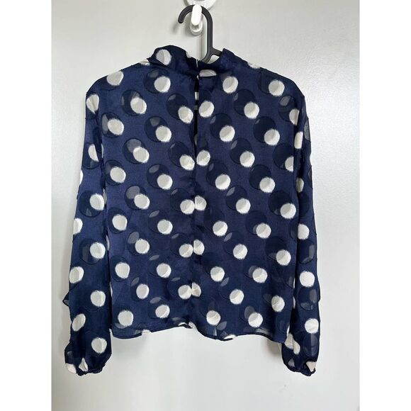 Zara EUC Semi Sheer Polkadot Navy White Ruffled Blouse Size XS - Picture 11 of 13
